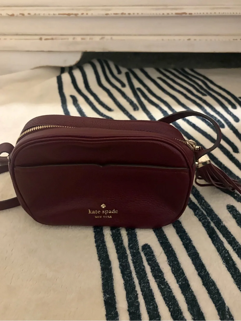 kate spade Burgundy Leather Crossbody Camera Bag with Gold Spade Logo